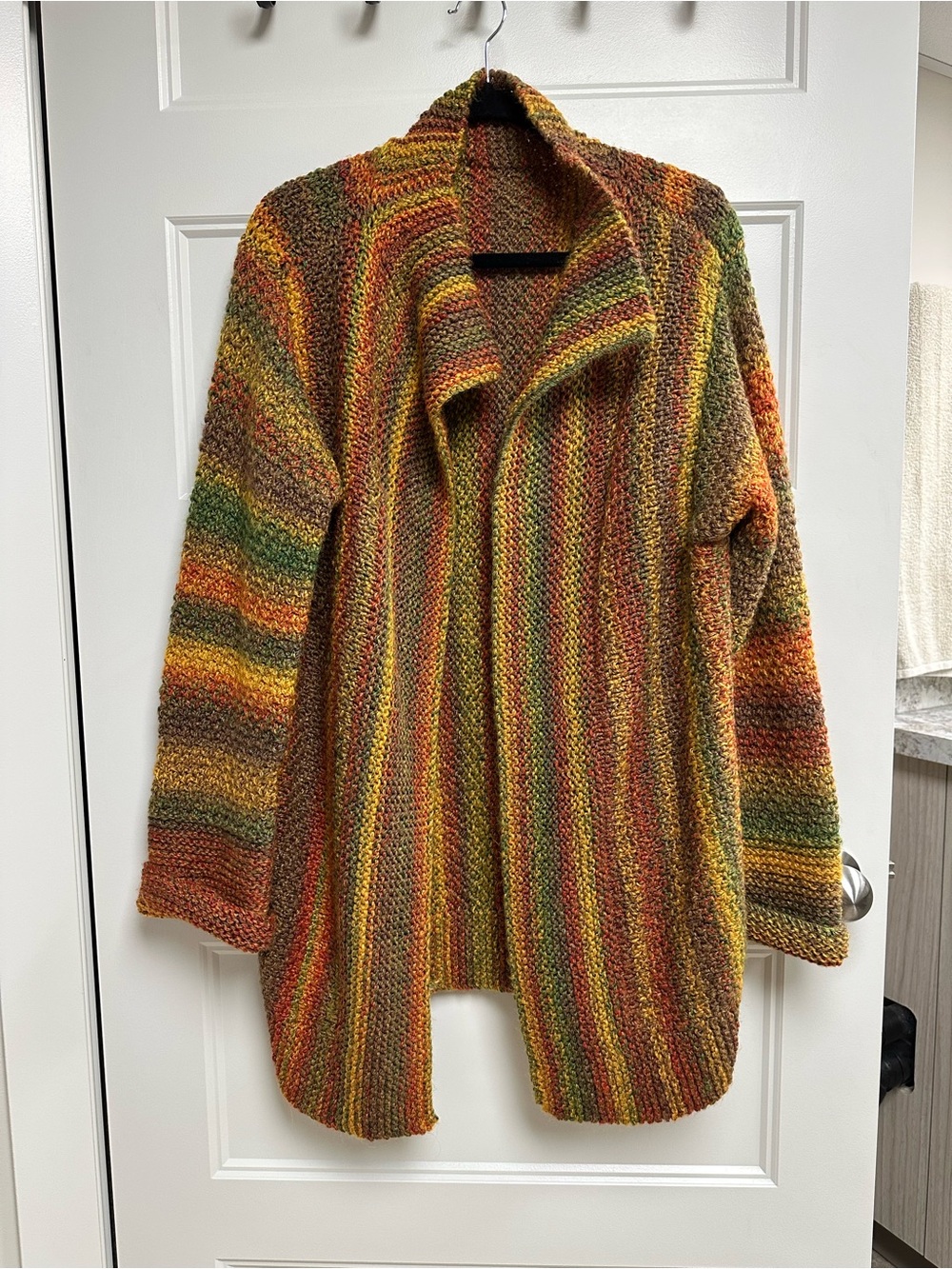Open-Front Multicolor Striped Knit Sweater - Fall Colors